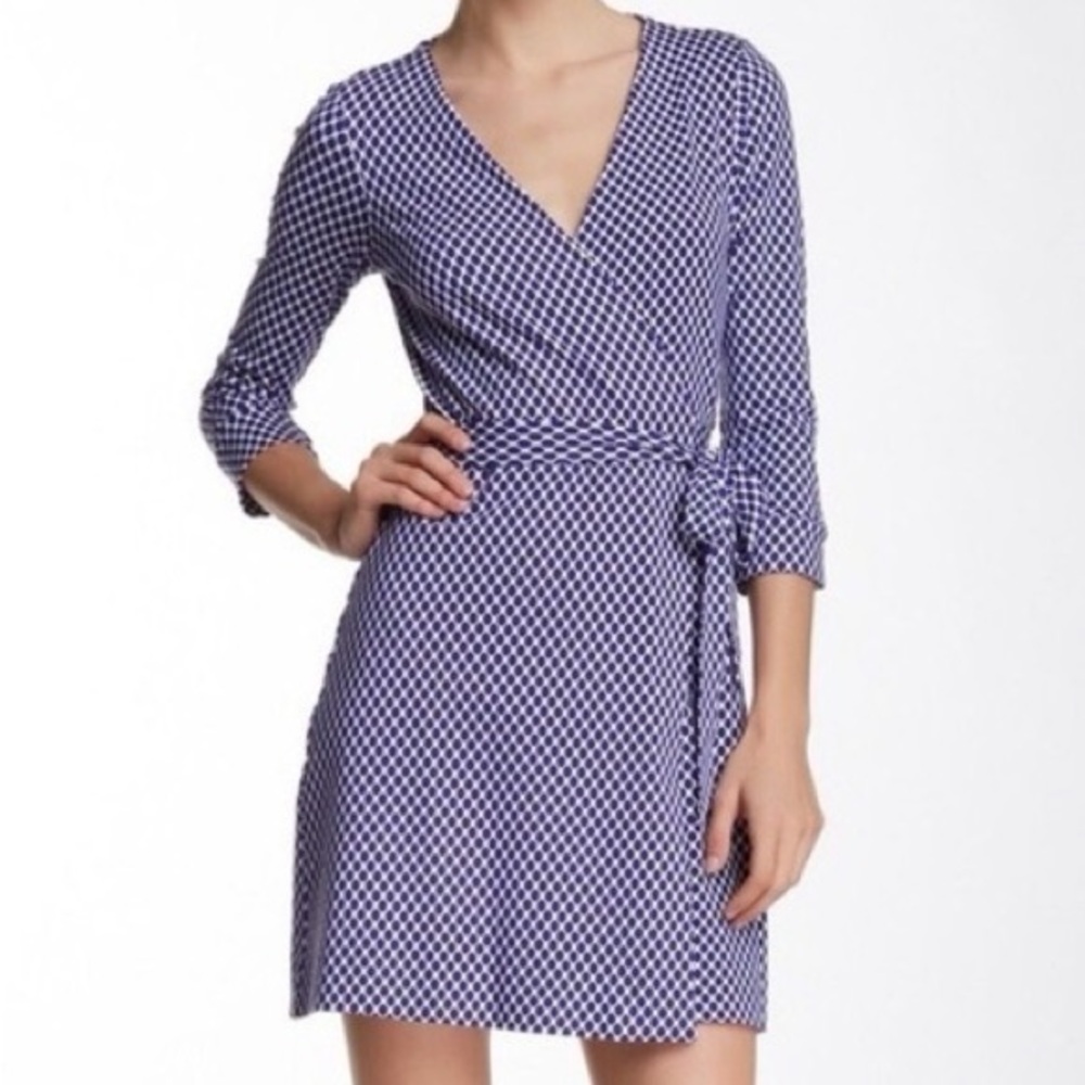 Diane von Furstenberg Wrap Dress Geometric Print 3/4 Sleeve SZ2
